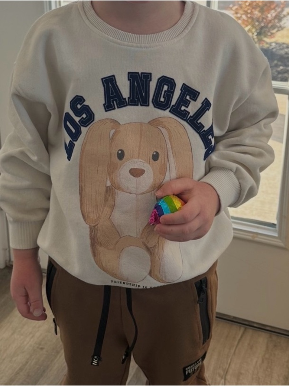 Cream 'Los Angeles' Bunny Graphic Sweatshirt for Kids
